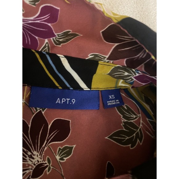 Multicolor Floral/striped Button Up Top With Pockets/button Sleeves Size XS - Picture 15 of 16